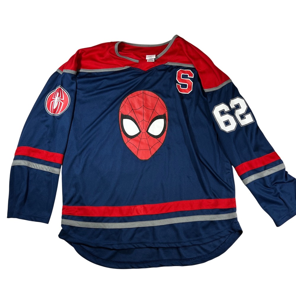 Marvel Spider-Man Hockey Jersey 62 Men XL Blue Red Graphic Mesh Sporty Superhero